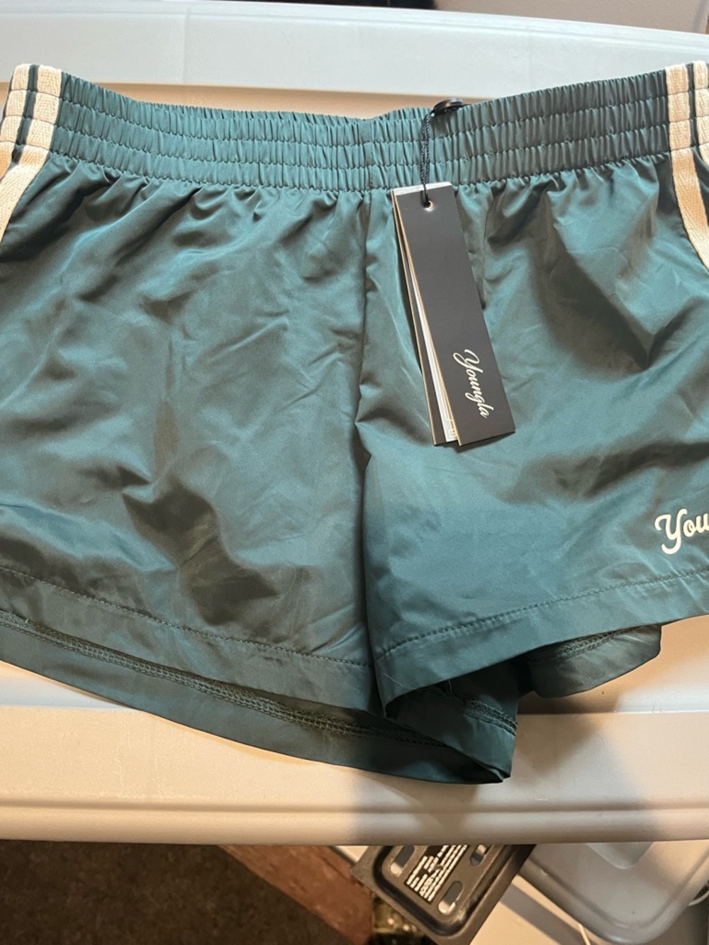 YoungLA Women's Teal Athletic Shorts with Cream Stripe